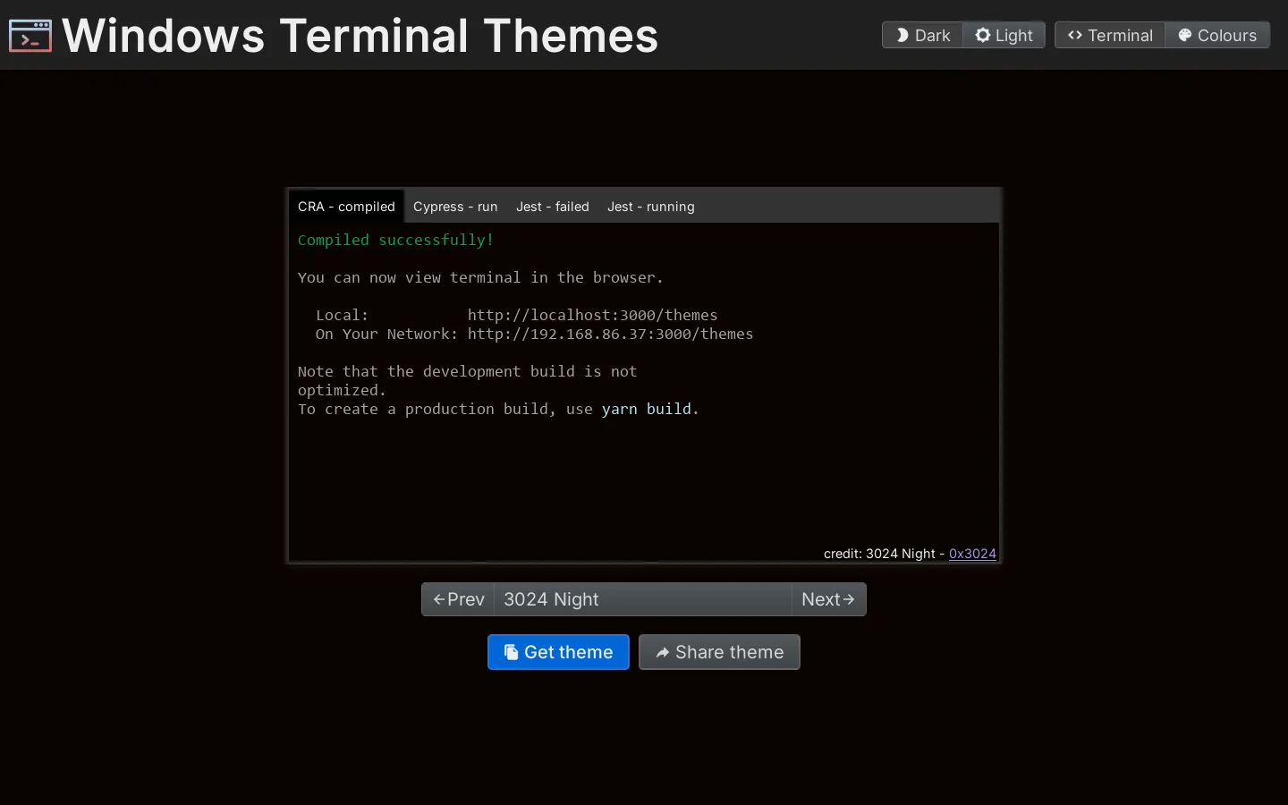 Windows Terminal Themes Homepage screenshot