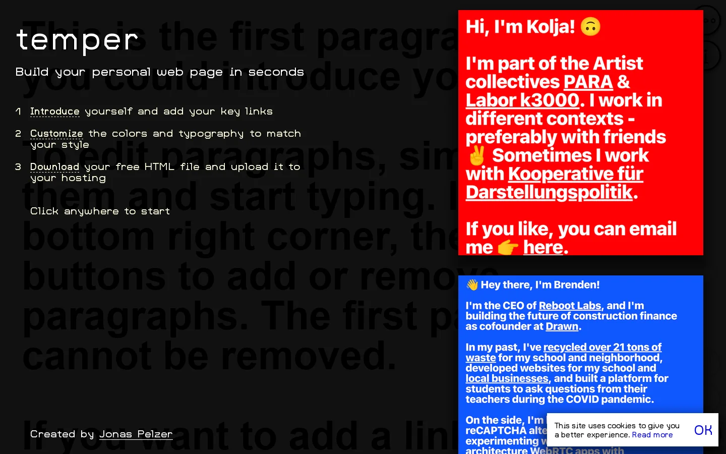 temper Homepage screenshot