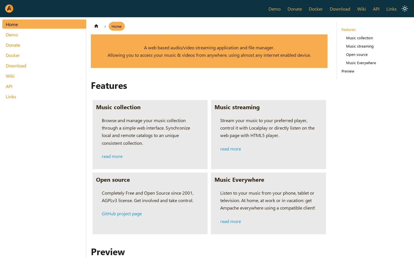 Ampache Homepage screenshot
