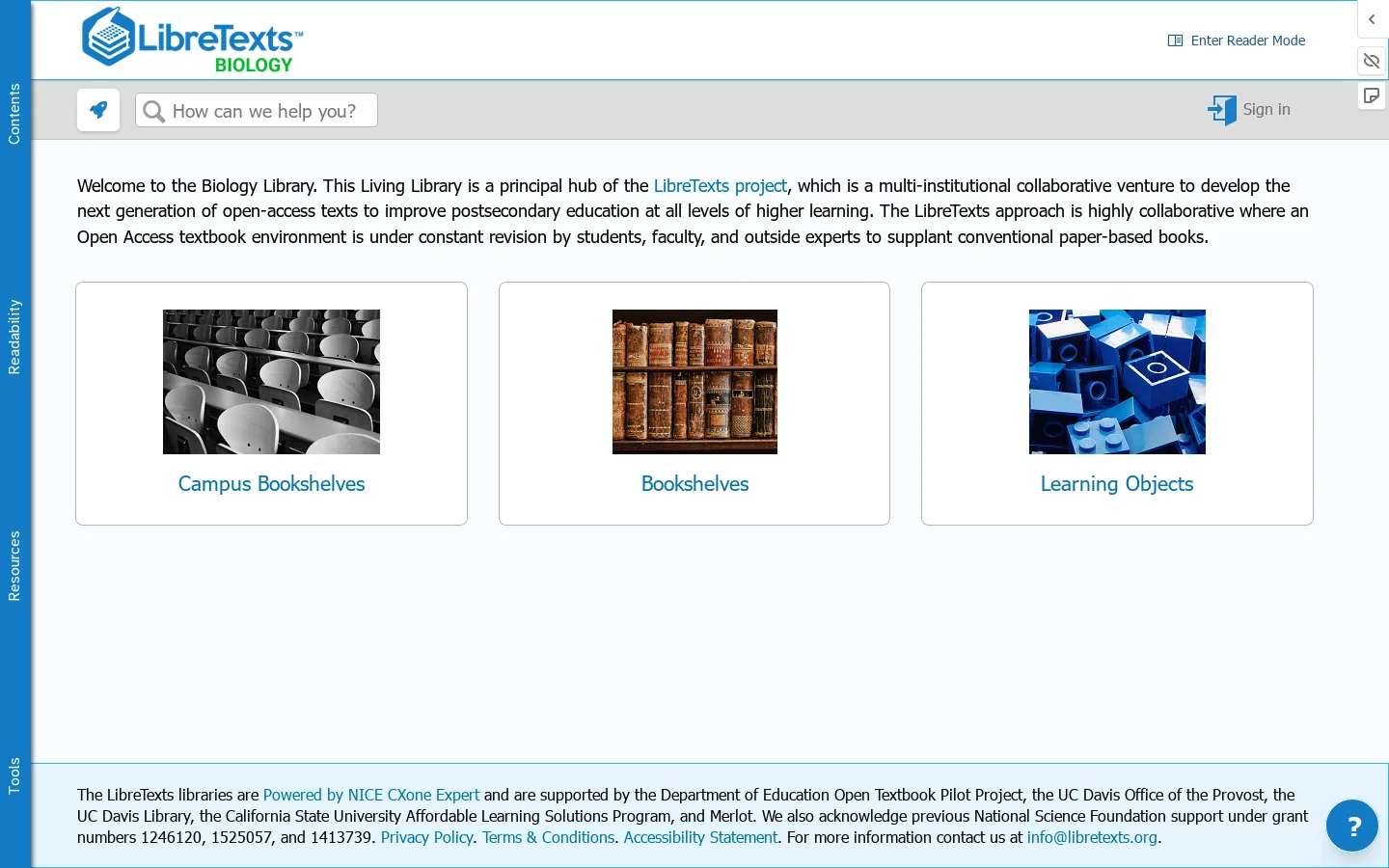 Biology LibreTexts Homepage screenshot