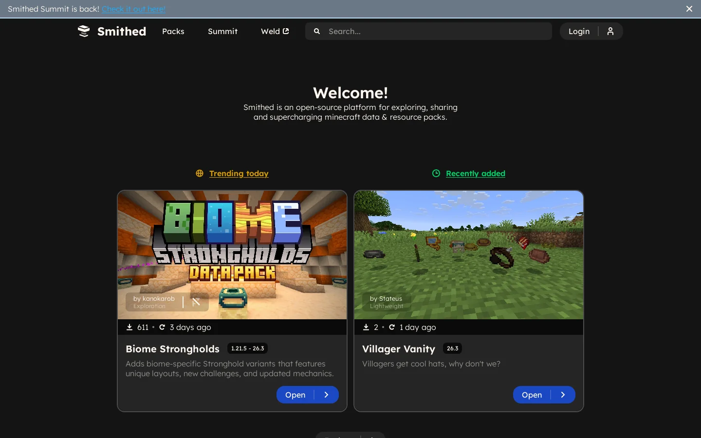 Smithed Homepage screenshot