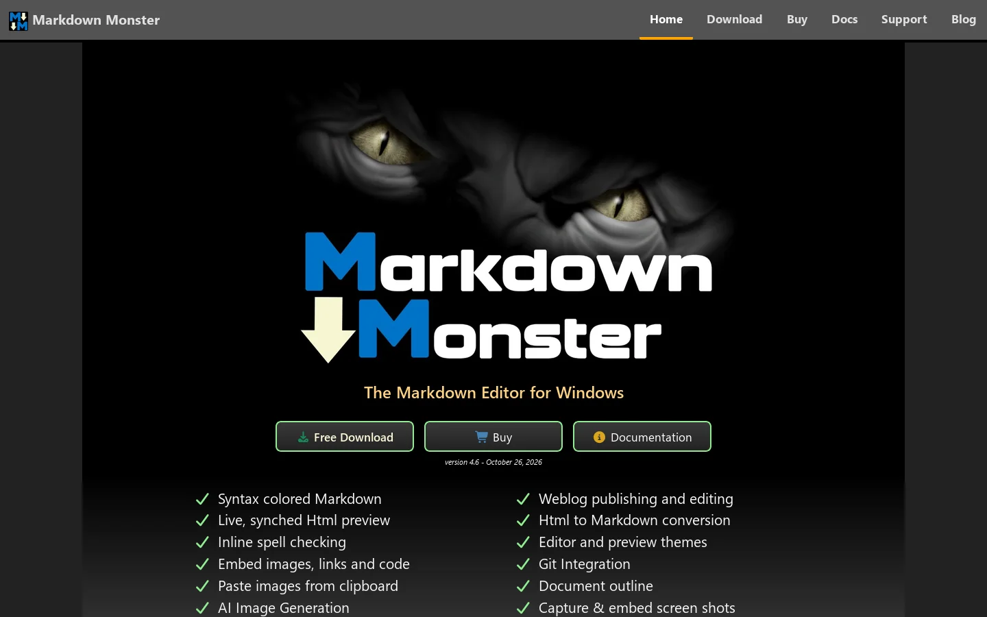 Markdown Monster Homepage screenshot