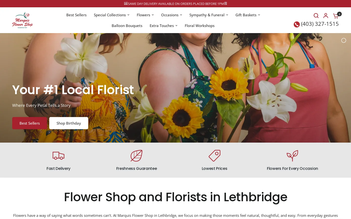 Marquis Flower Shop Homepage screenshot