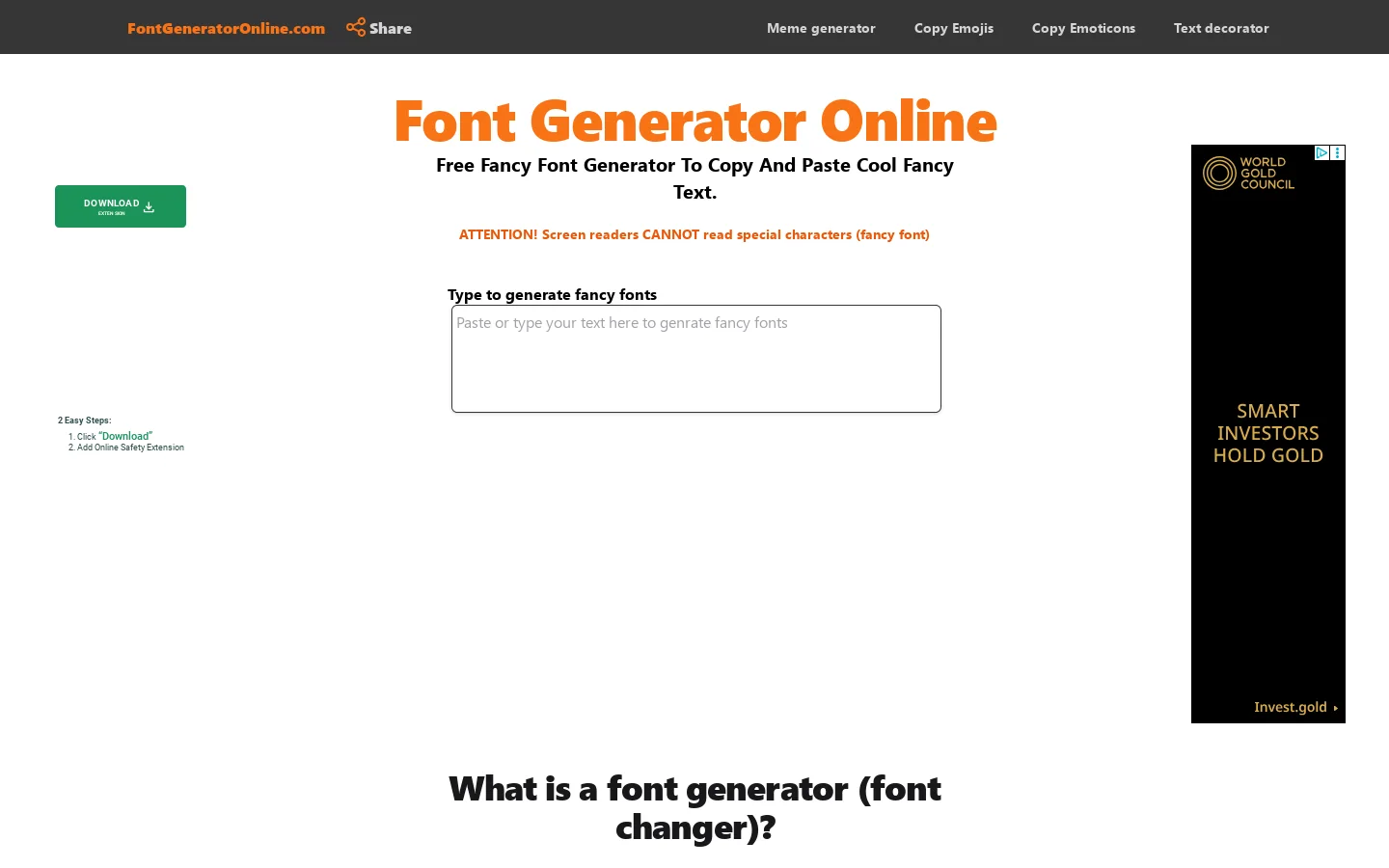 Free Font Generator Online [𝓒𝓸𝓹𝔂 & 𝓹𝓪𝓼𝓽𝓮] Homepage screenshot