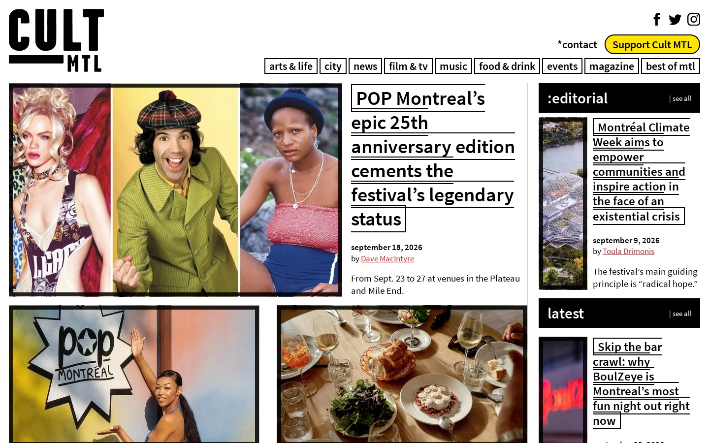 Cult MTL Homepage screenshot