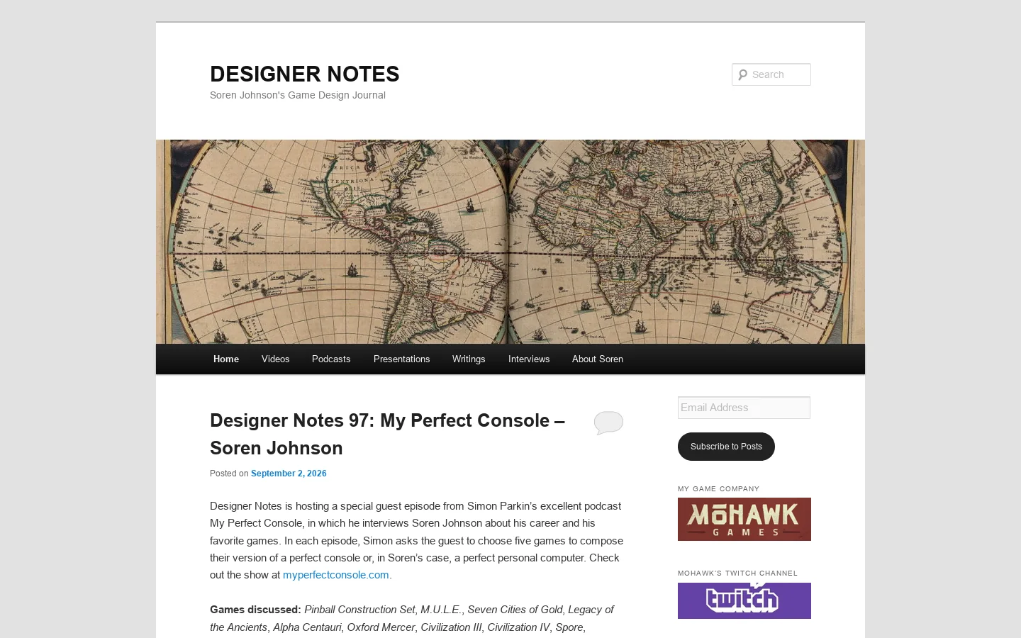 DESIGNER NOTES Homepage screenshot
