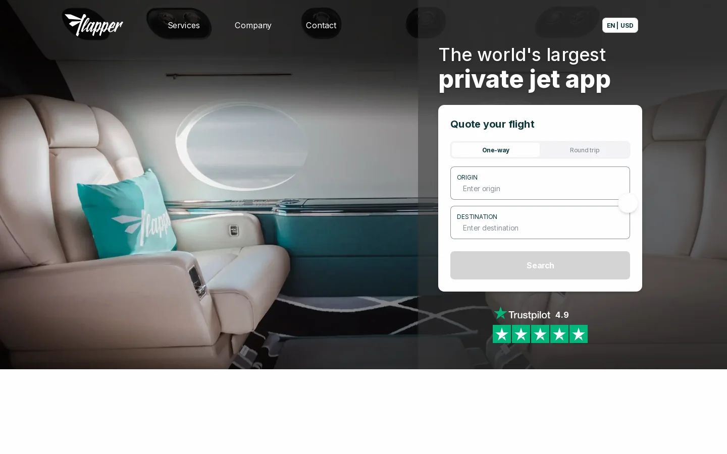 Private Jet Charter | Global On-Demand Flights | Flapper Homepage screenshot