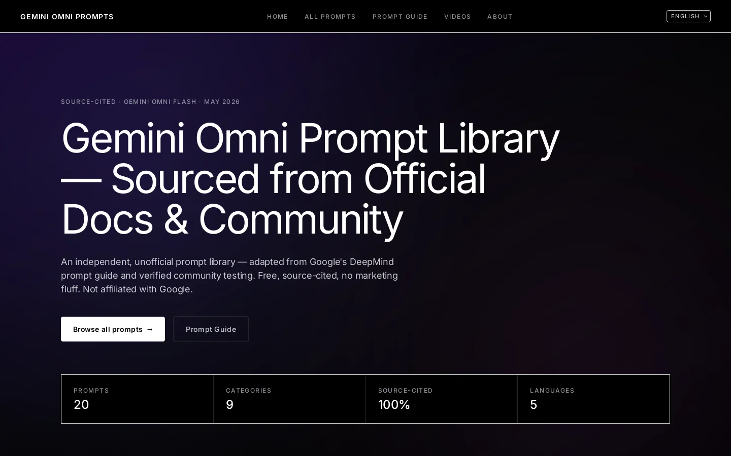 Gemini Omni Prompts Homepage screenshot
