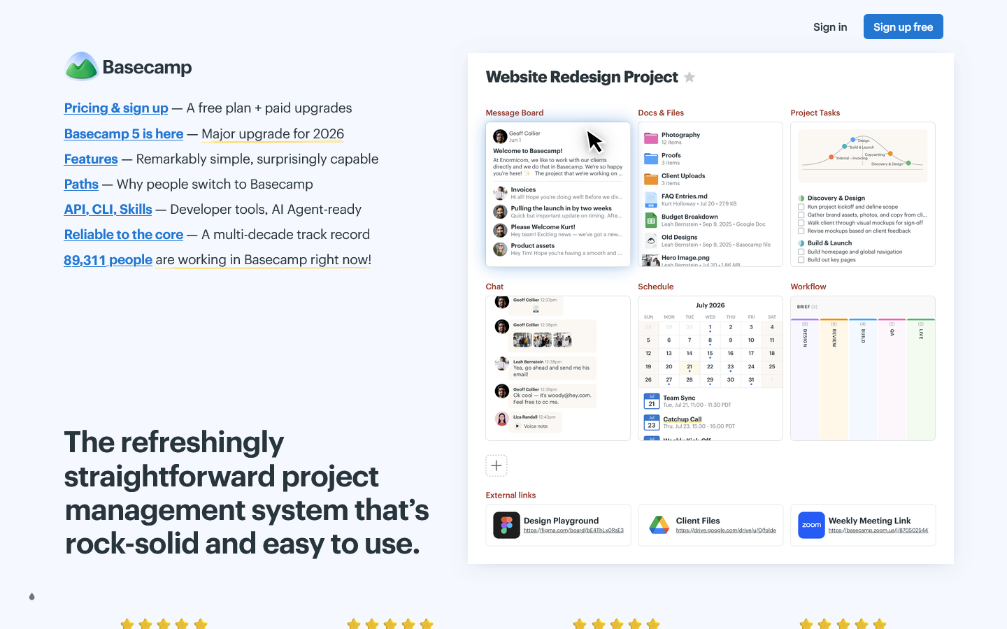 Basecamp Homepage screenshot