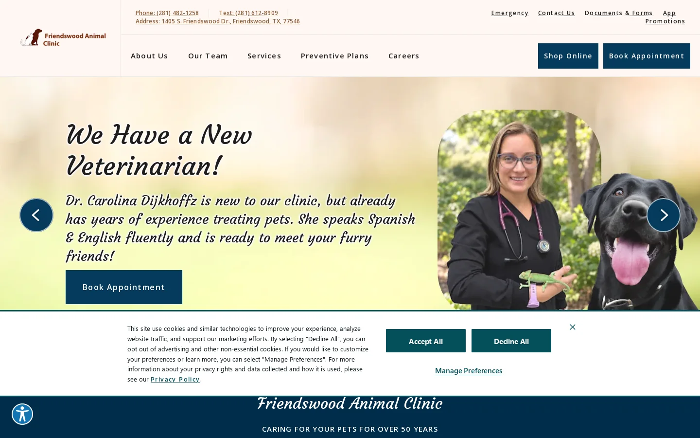 Friendswood Animal Clinic Homepage screenshot