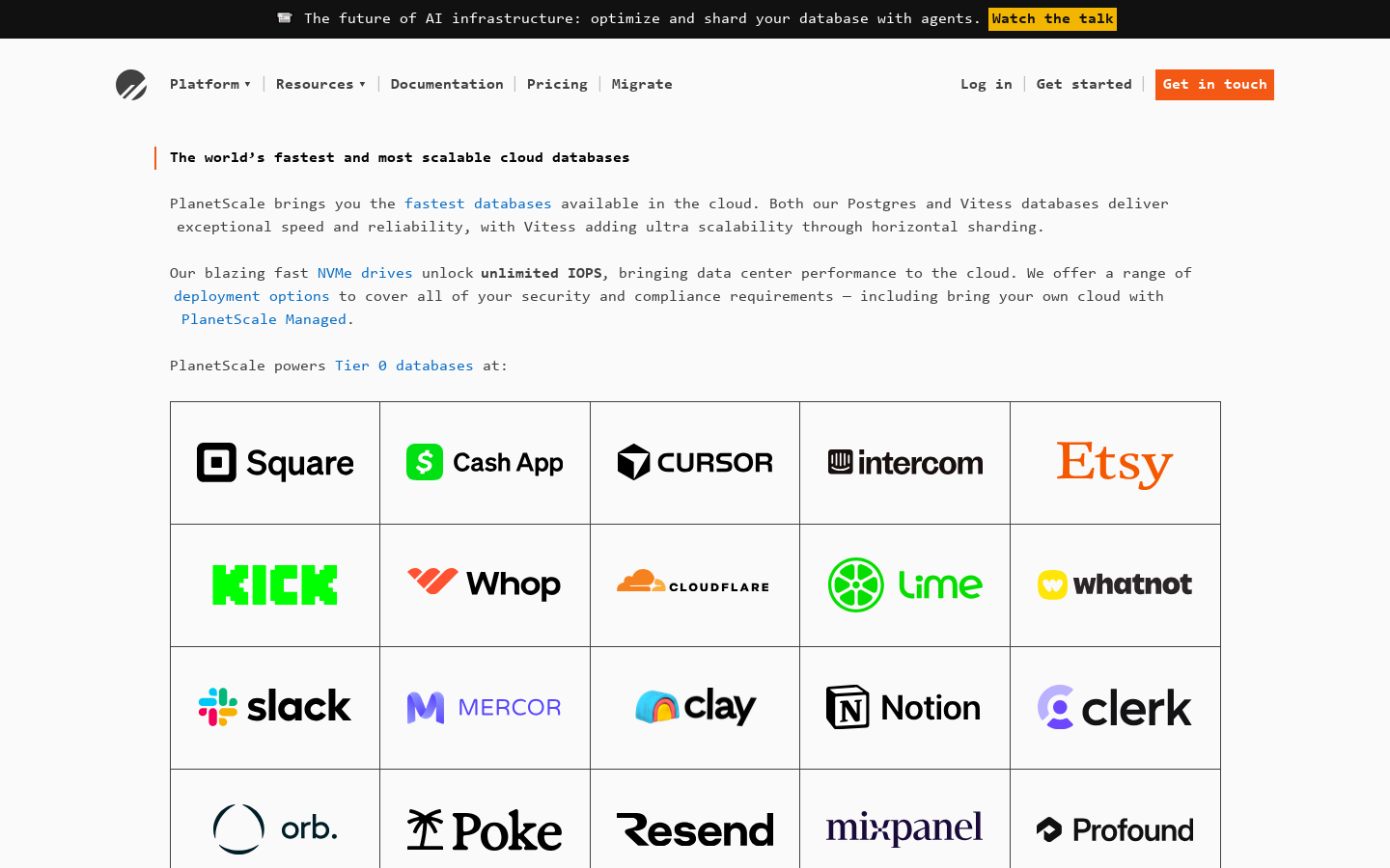 PlanetScale Homepage screenshot