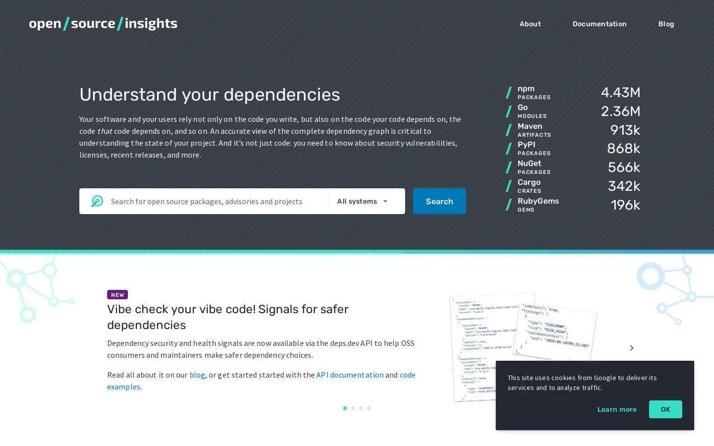 Open Source Insights Homepage screenshot