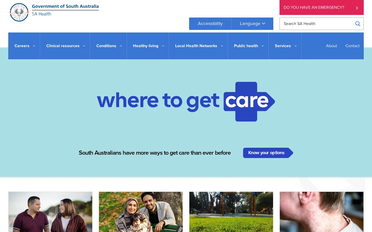 SA Health Homepage screenshot
