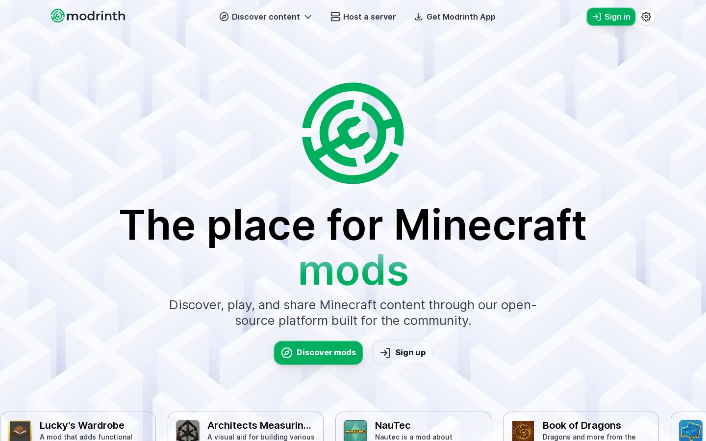 Modrinth Homepage screenshot