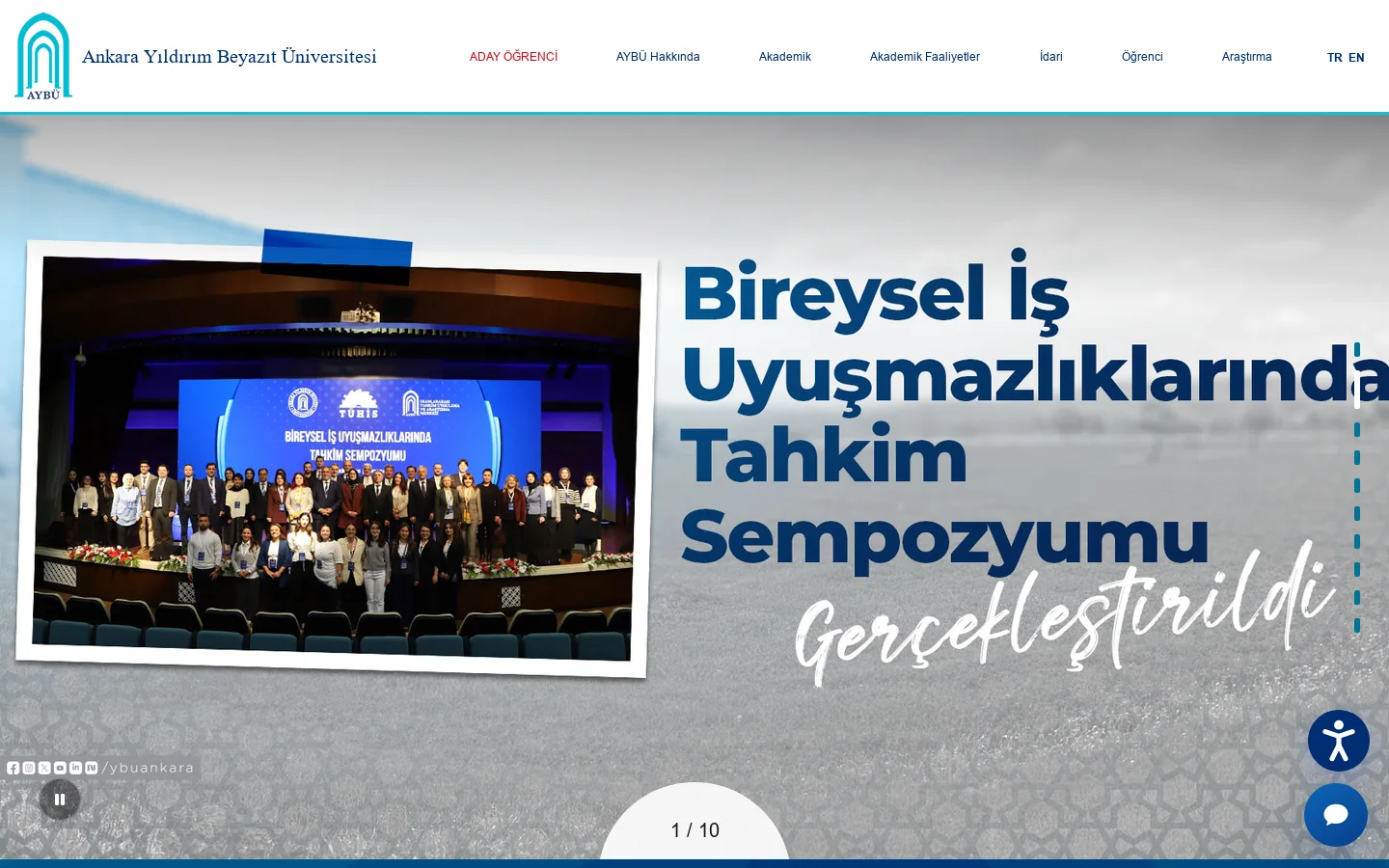 Ankara Yıldırım Beyazıt Üniversitesi Homepage screenshot