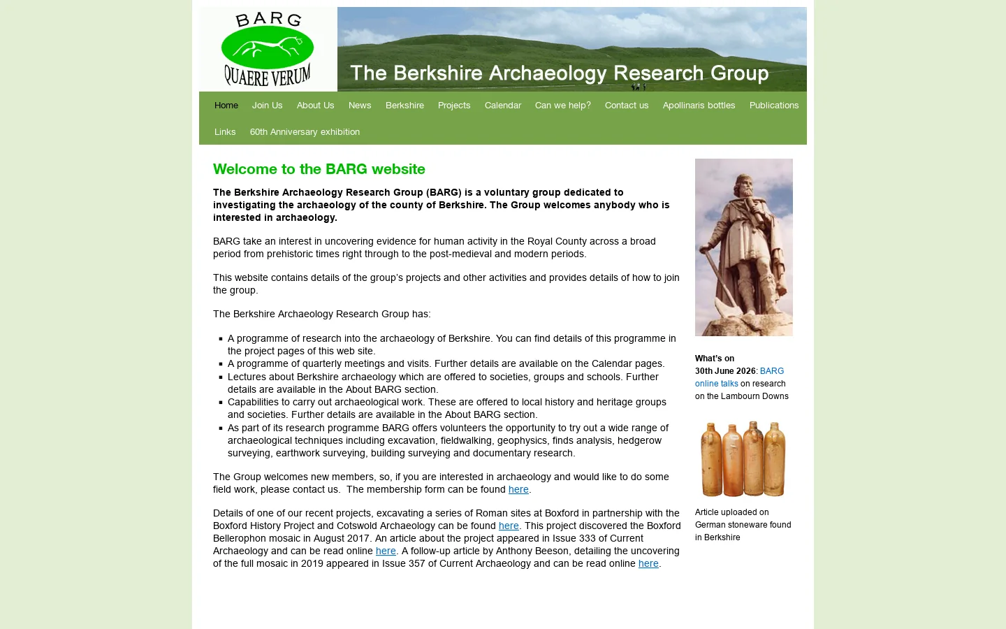 Berkshire Archaeology Research Group Homepage screenshot