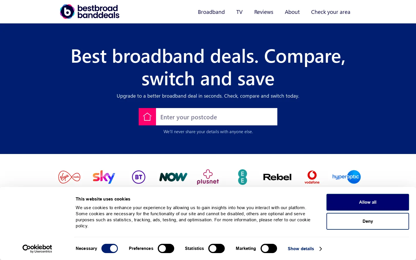 Best Broadband Deals 2026 Homepage screenshot