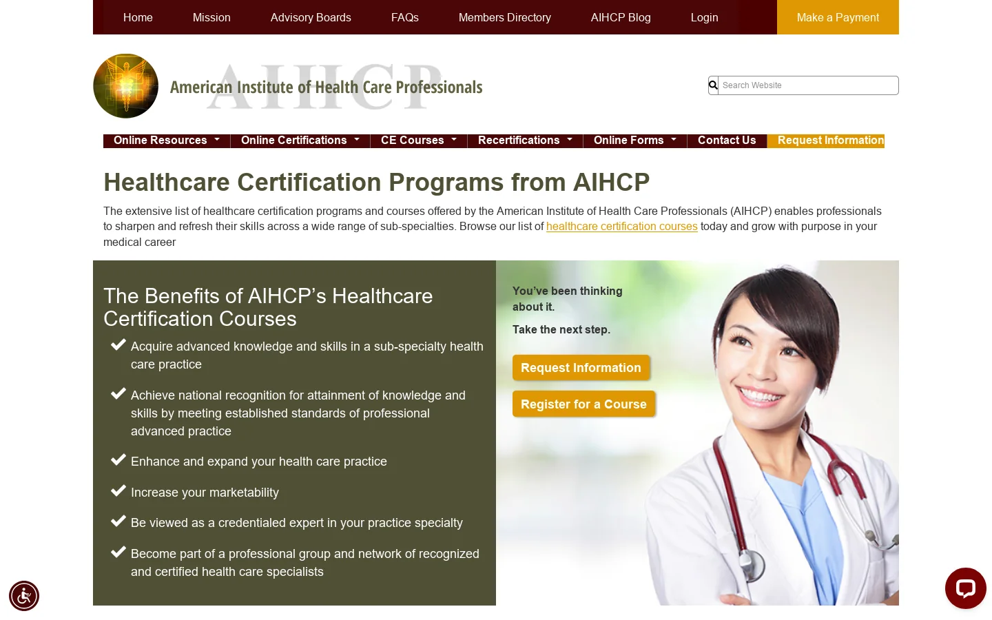 AIHCP Homepage screenshot