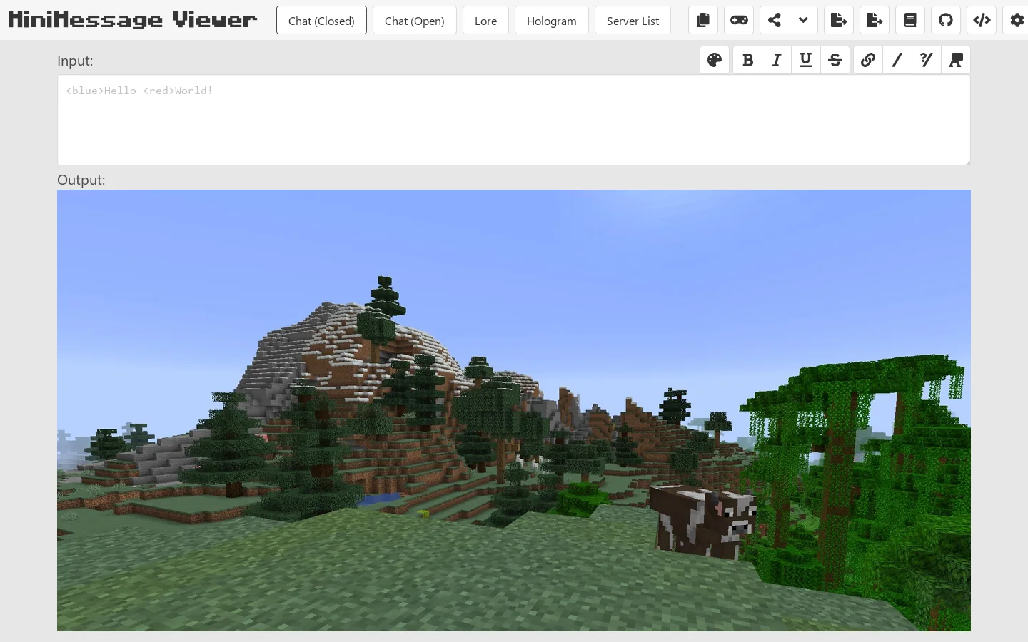 MiniMessage Viewer | Edit MiniMessage easily online Homepage screenshot