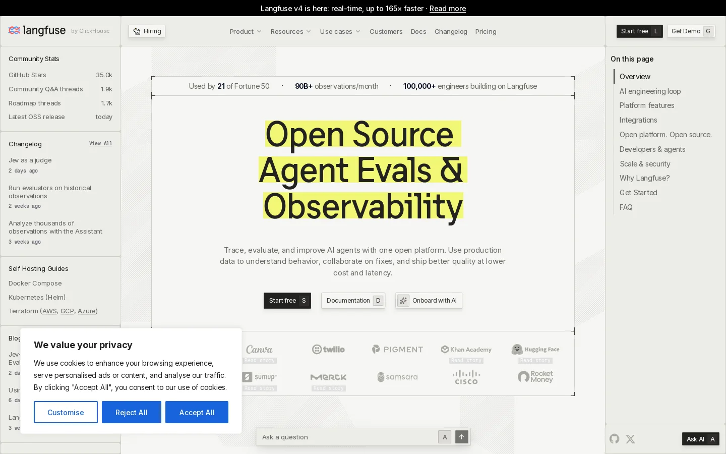 Langfuse Homepage screenshot