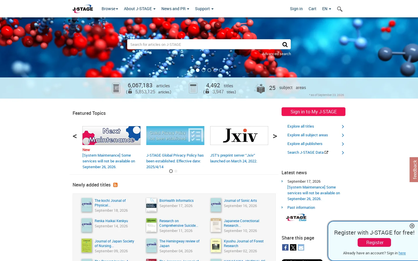 J-STAGE Home Homepage screenshot