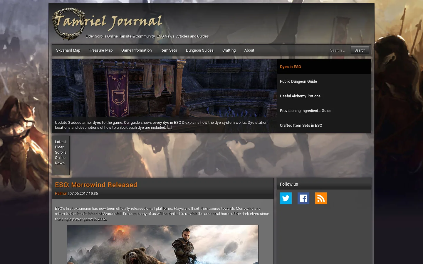 Tamriel Journal Homepage screenshot
