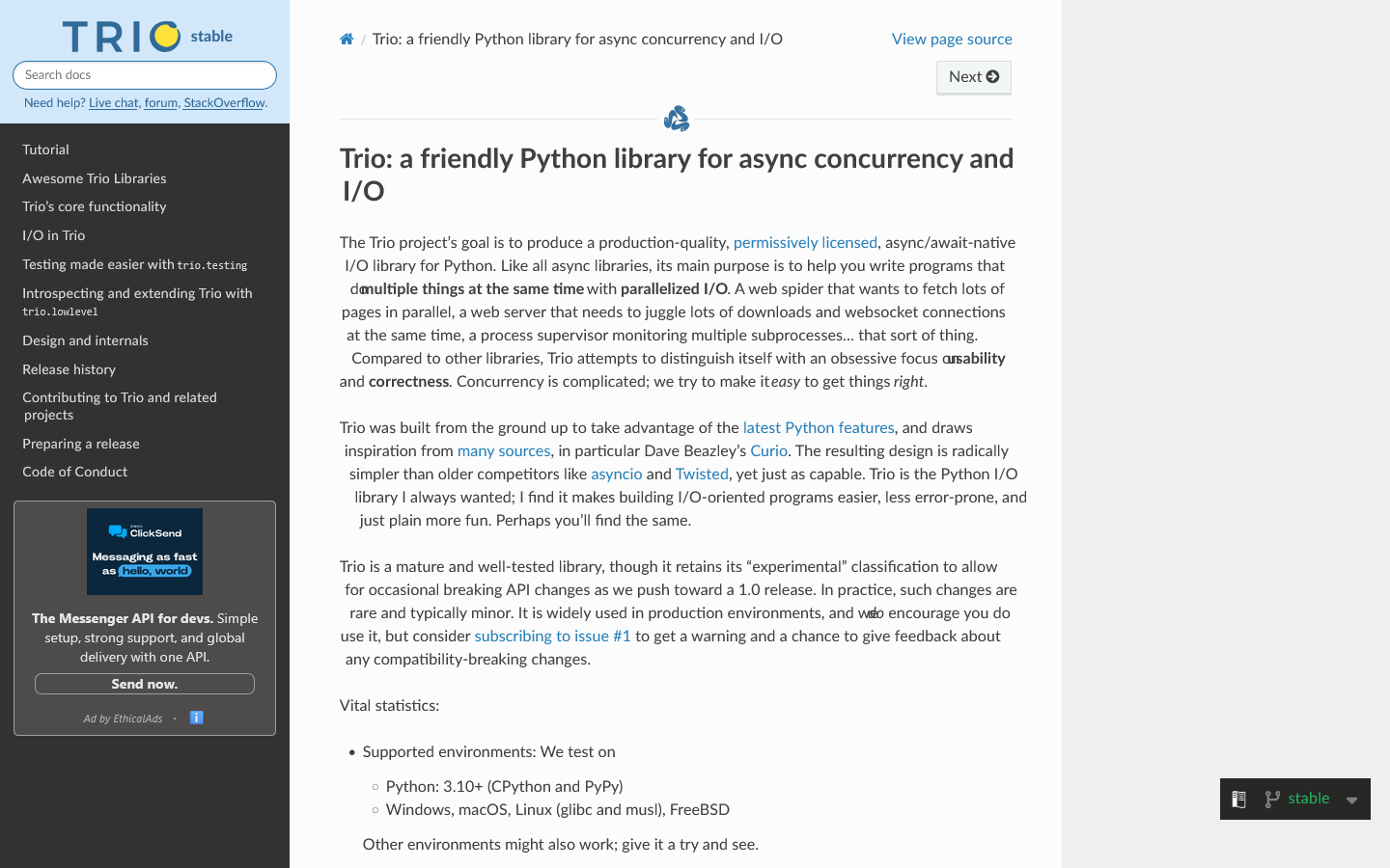 Trio Homepage screenshot