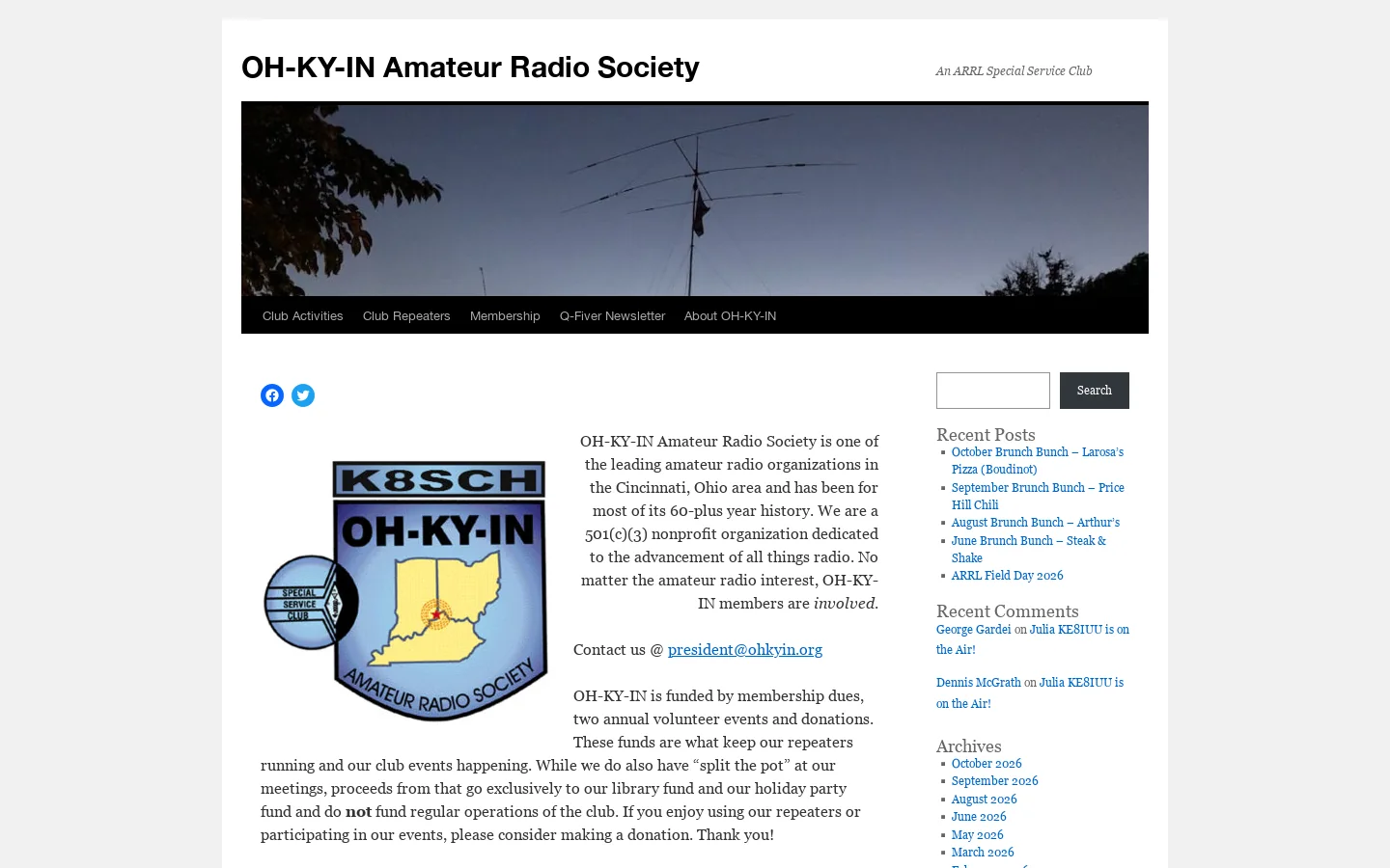 OH-KY-IN Amateur Radio Society Homepage screenshot