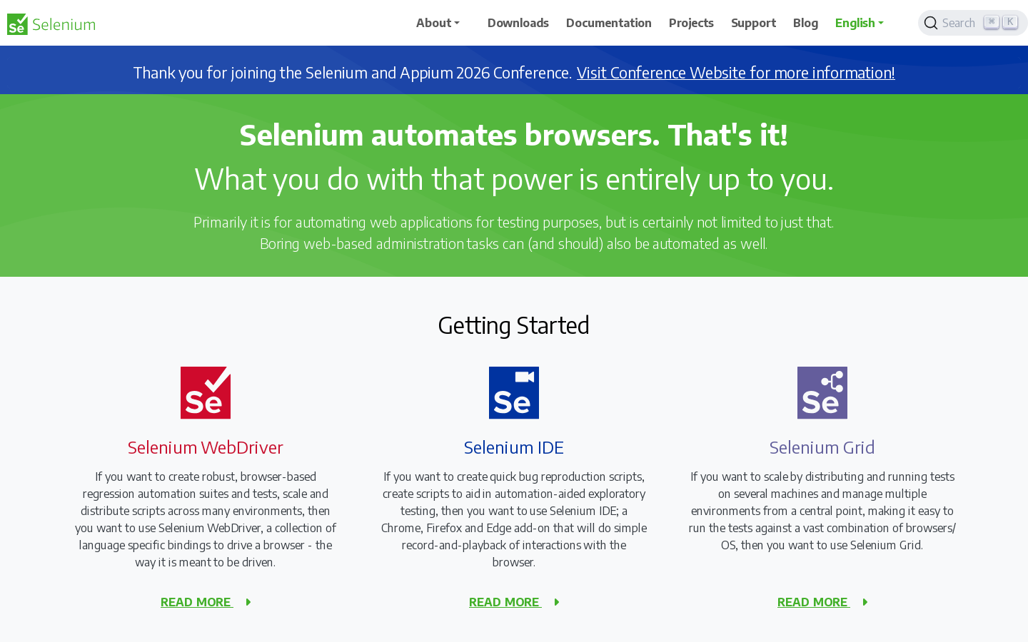 Selenium Homepage screenshot