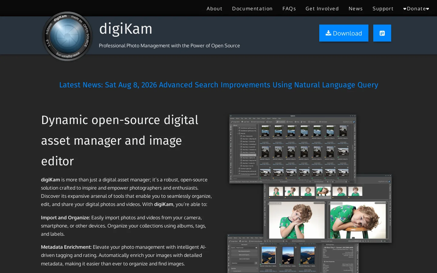 digiKam Homepage screenshot