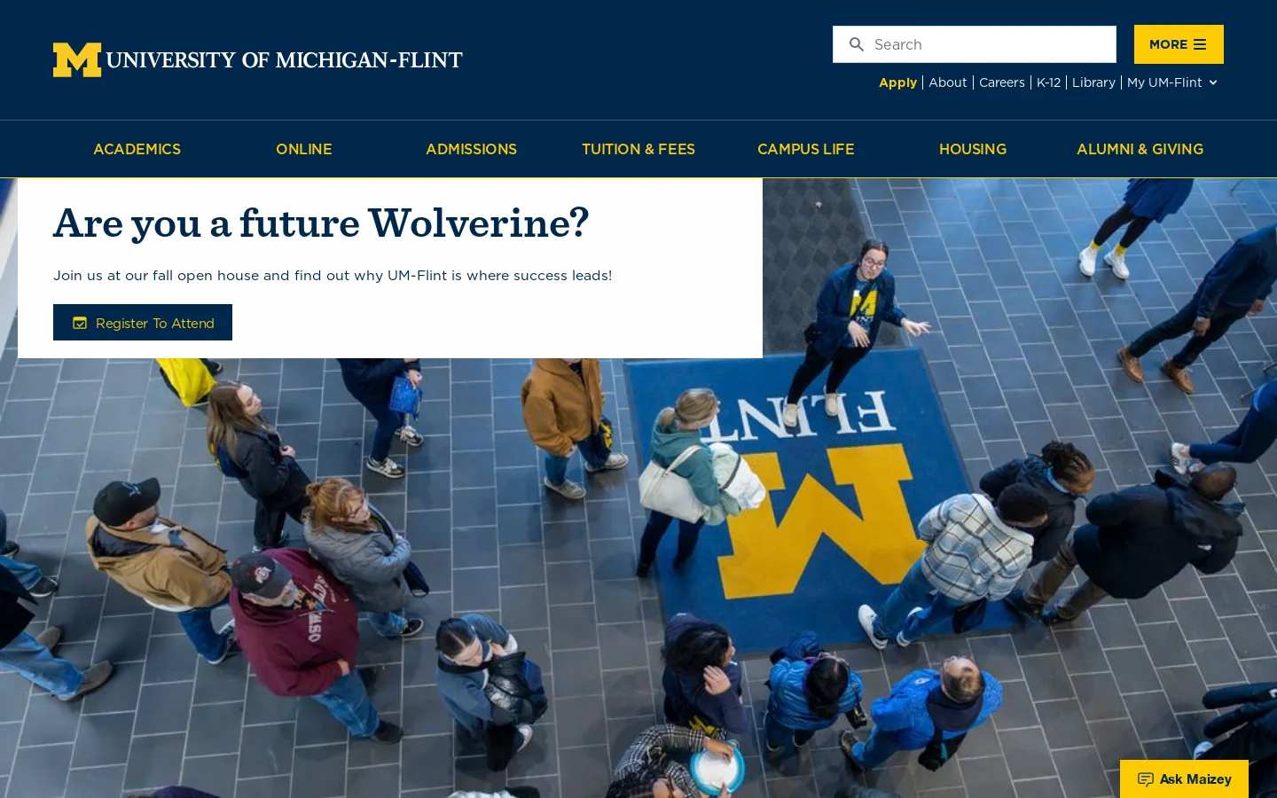 University of Michigan-Flint Homepage screenshot