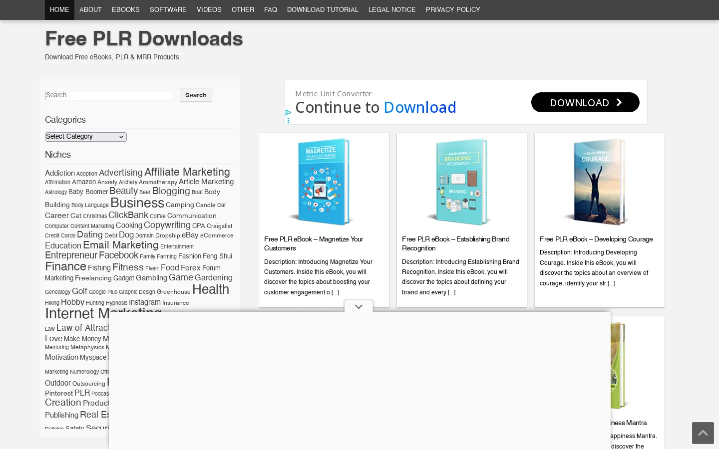 Free PLR Downloads Homepage screenshot