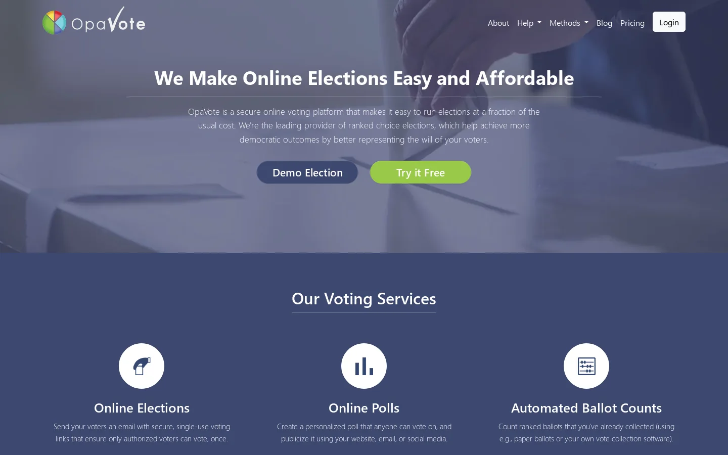 OpaVote Homepage screenshot