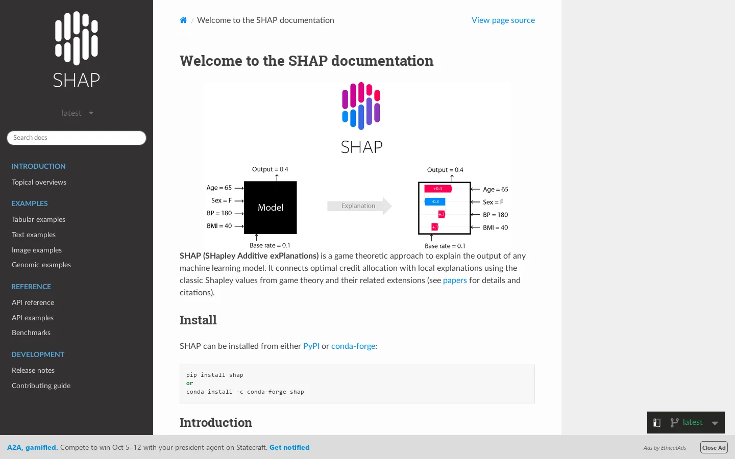 SHAP latest documentation Homepage screenshot