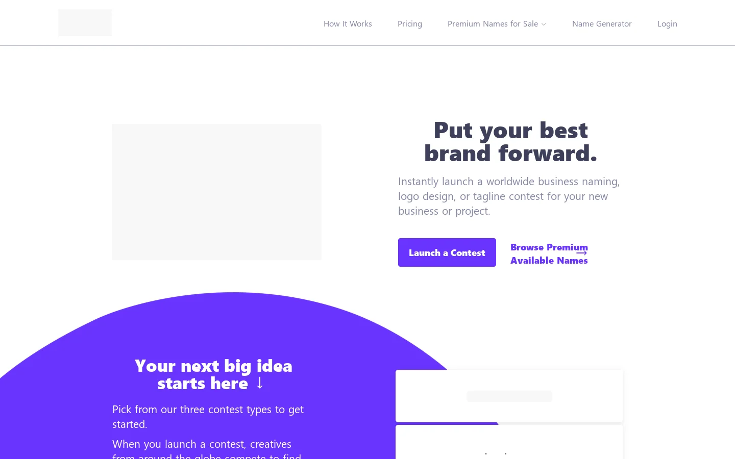 Find the Perfect Brand Name with a Business Naming Contest. Homepage screenshot