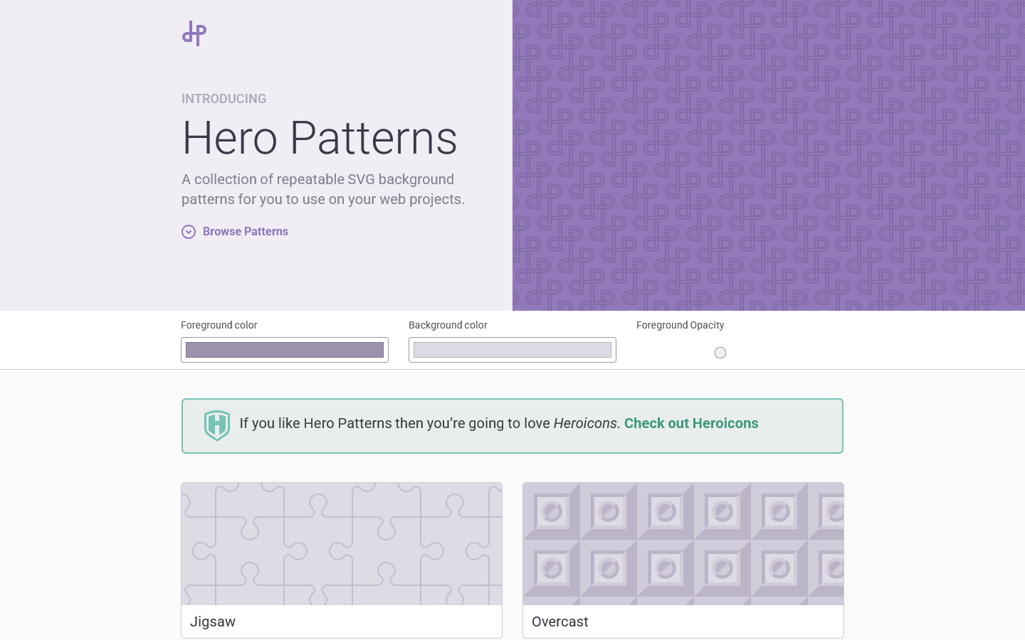 Hero Patterns Homepage screenshot
