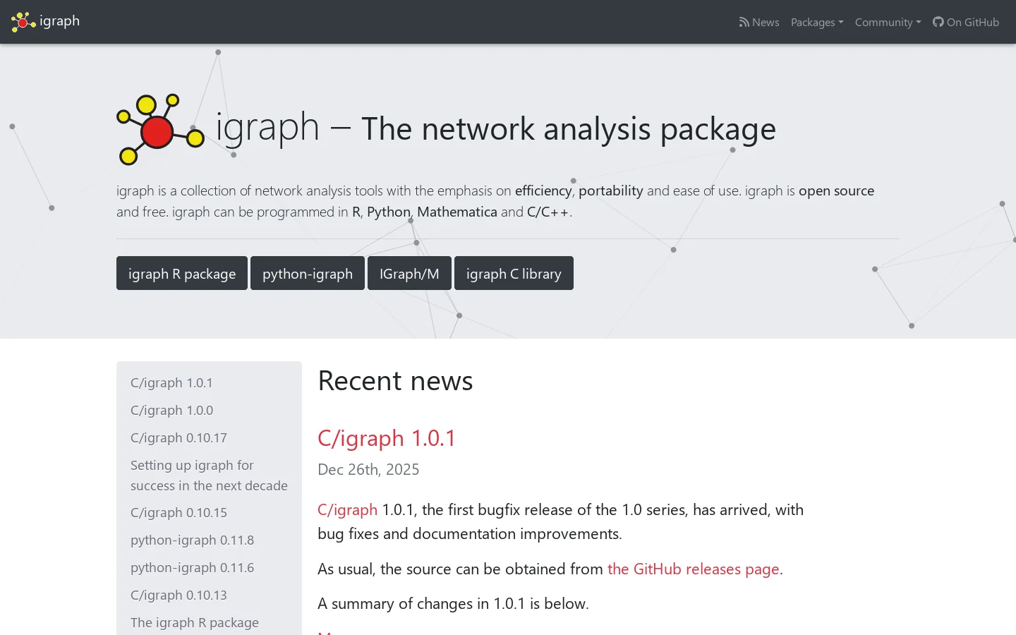 igraph Homepage screenshot