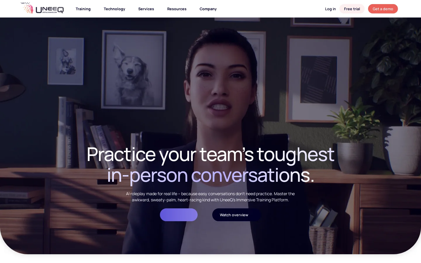 UneeQ | Practice the Conversation Before It's Real Homepage screenshot