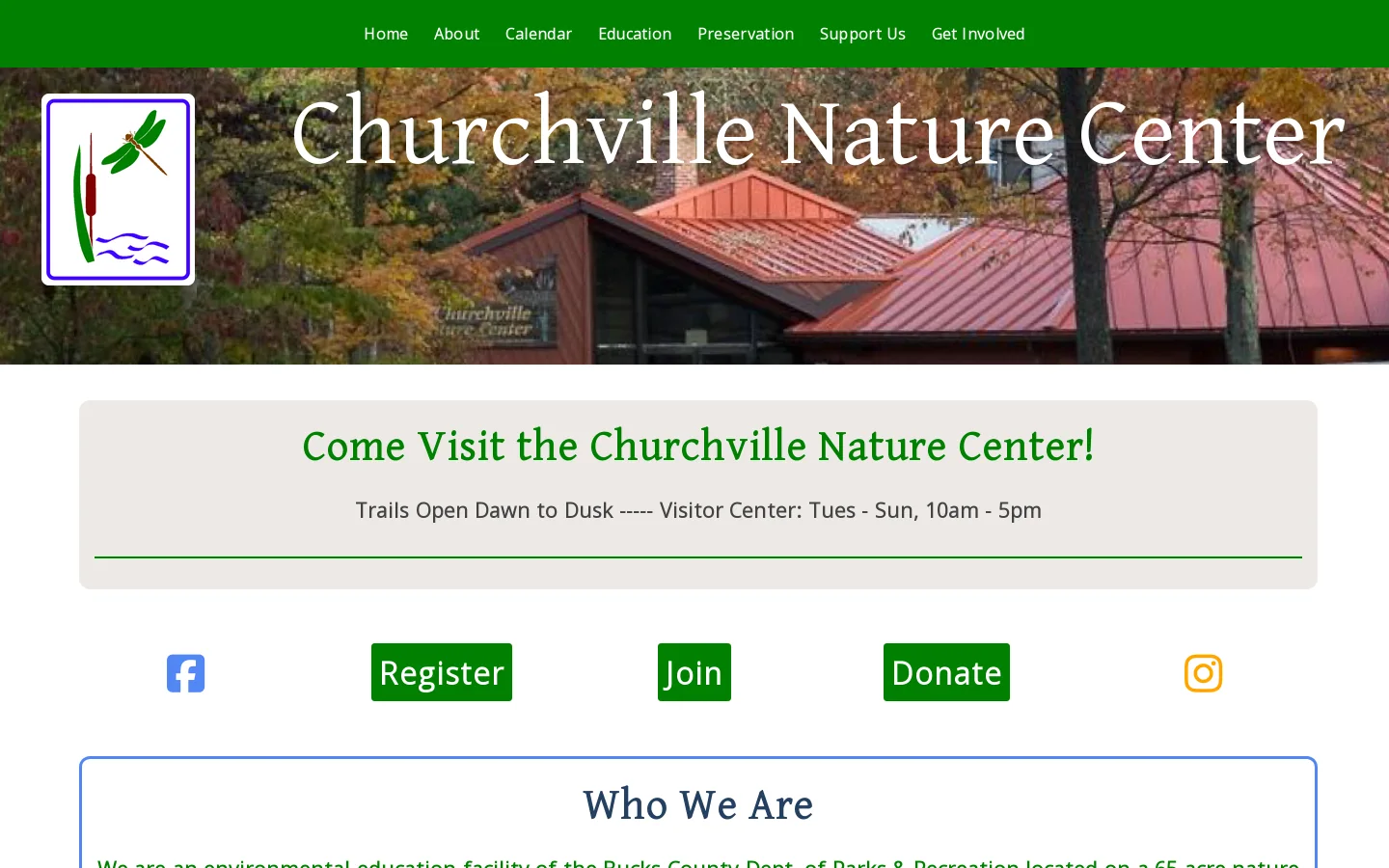 Churchville Nature Center Homepage screenshot