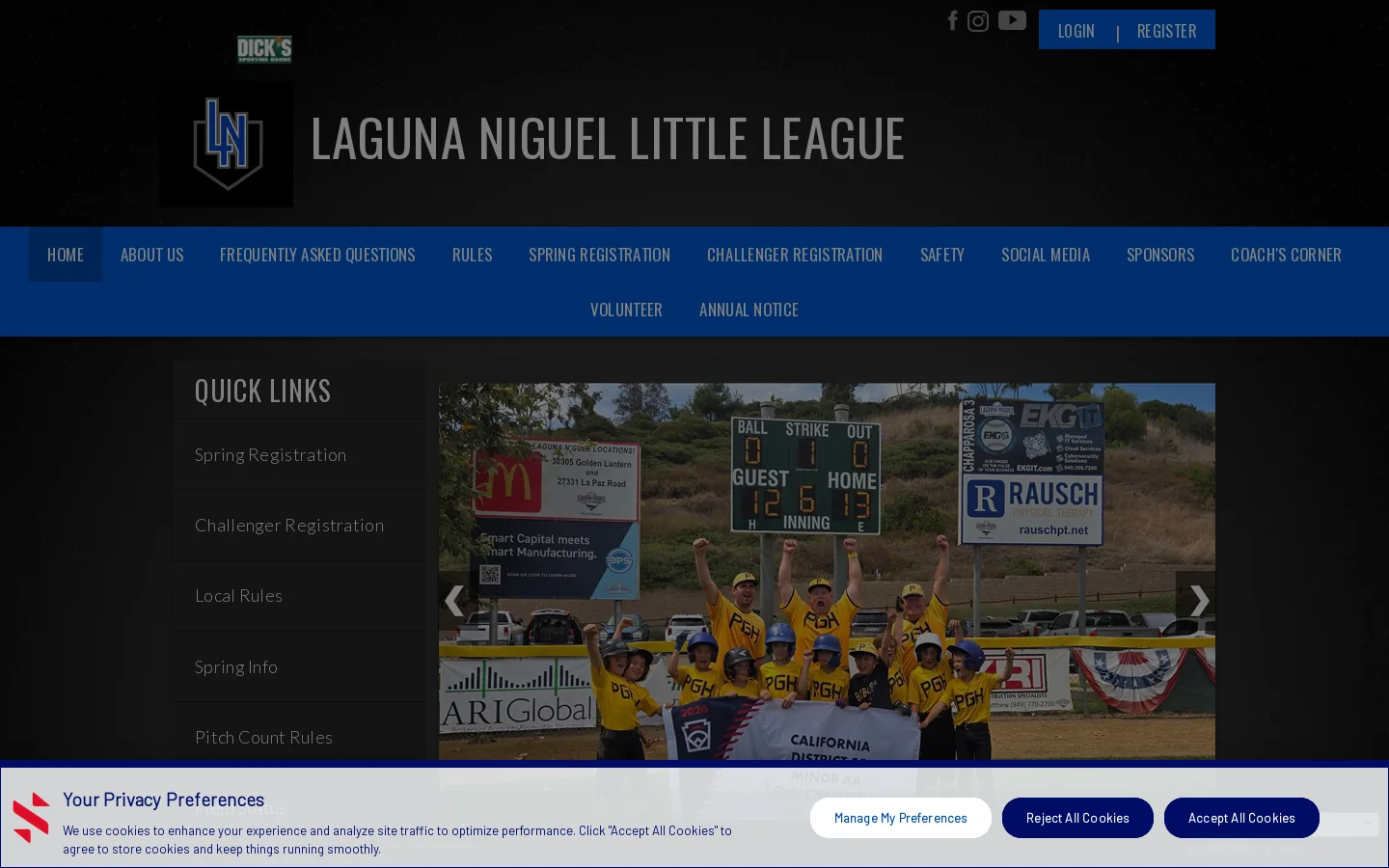 Laguna Niguel Little League Inc > Home Homepage screenshot