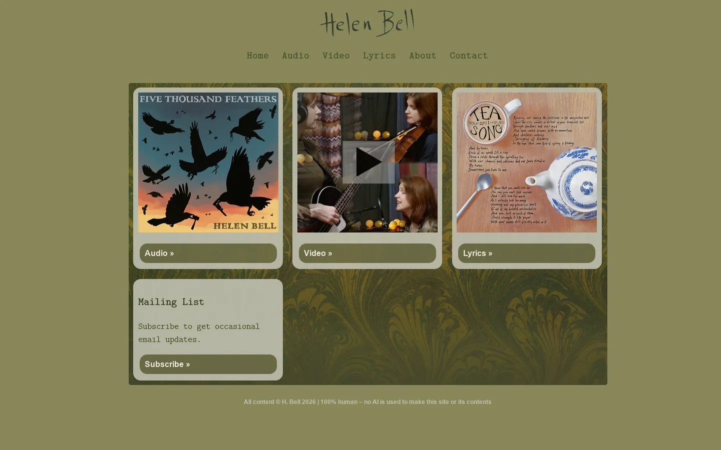 Helen Bell Homepage screenshot