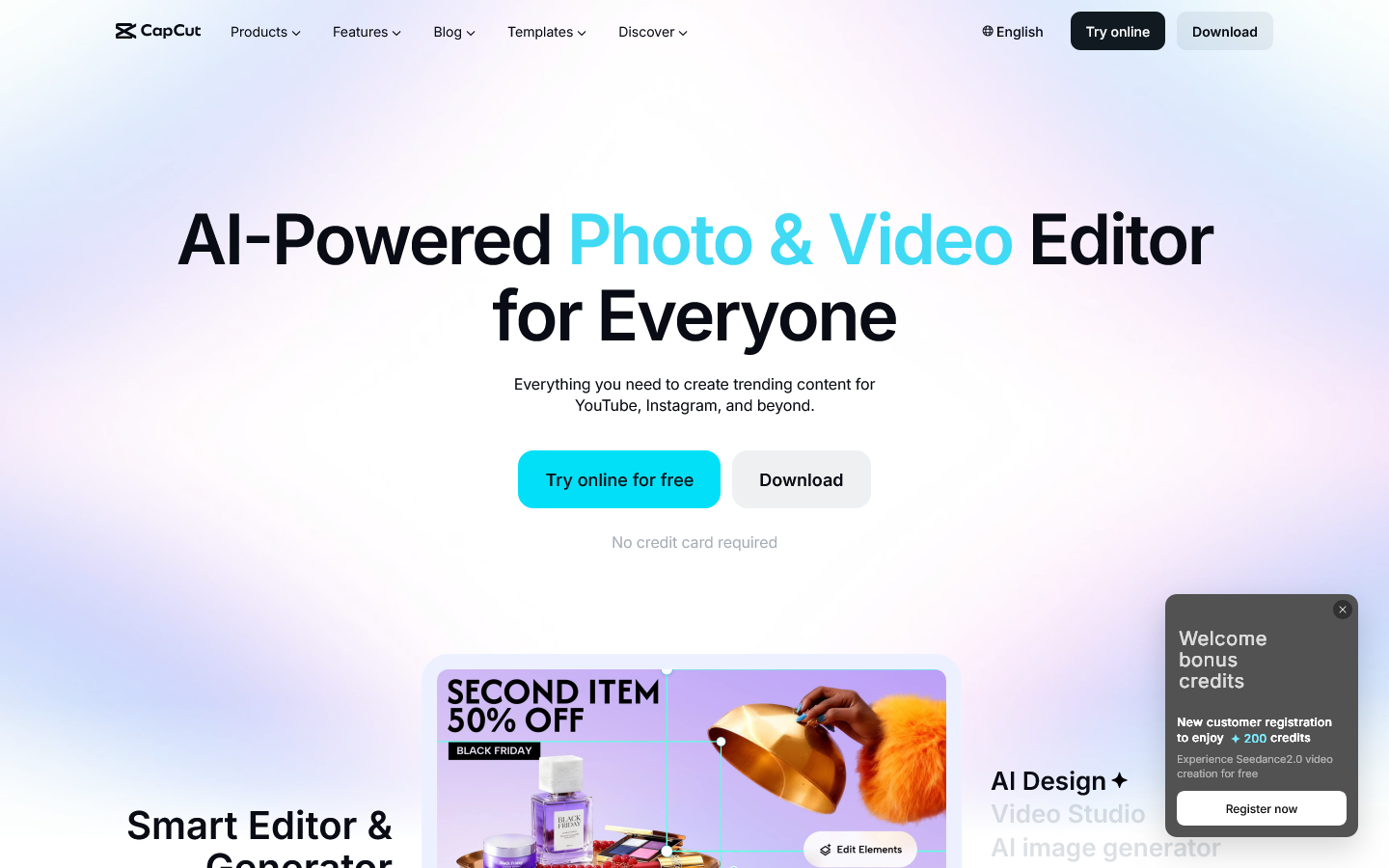 CapCut Homepage screenshot