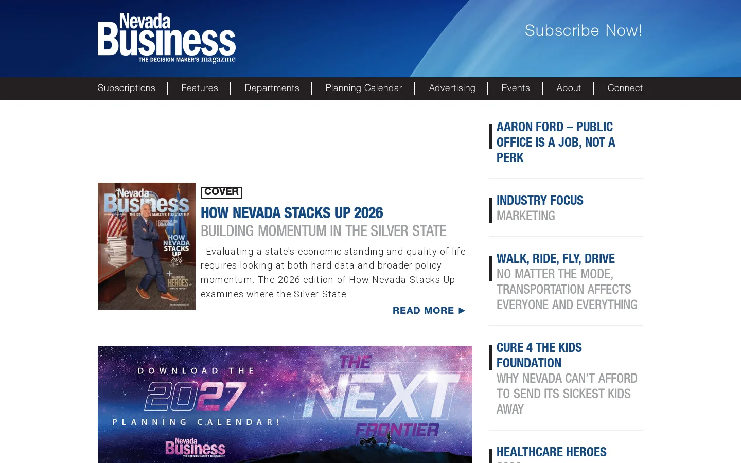Nevada Business Magazine Homepage screenshot