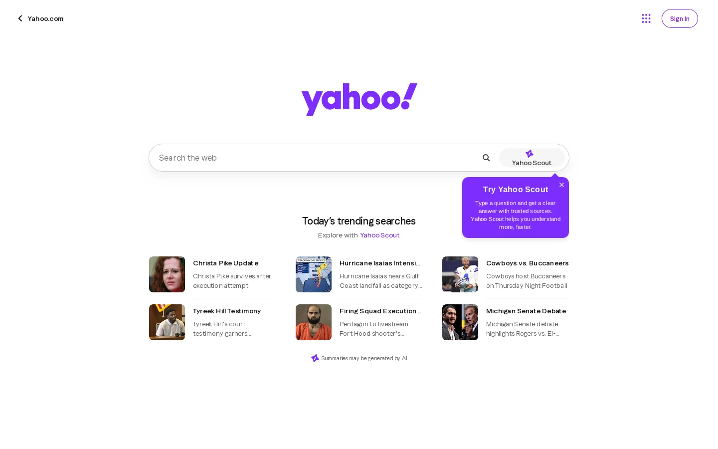 Yahoo Search - Web Search Homepage screenshot