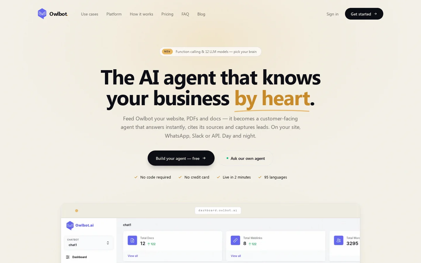Owlbot.ai Homepage screenshot