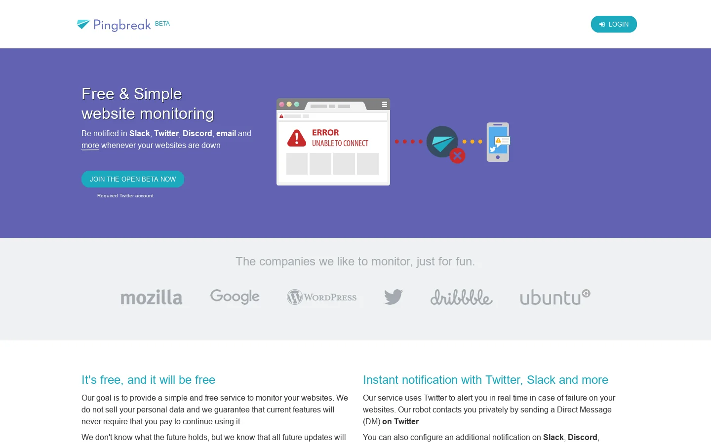 Pingbreak Homepage screenshot