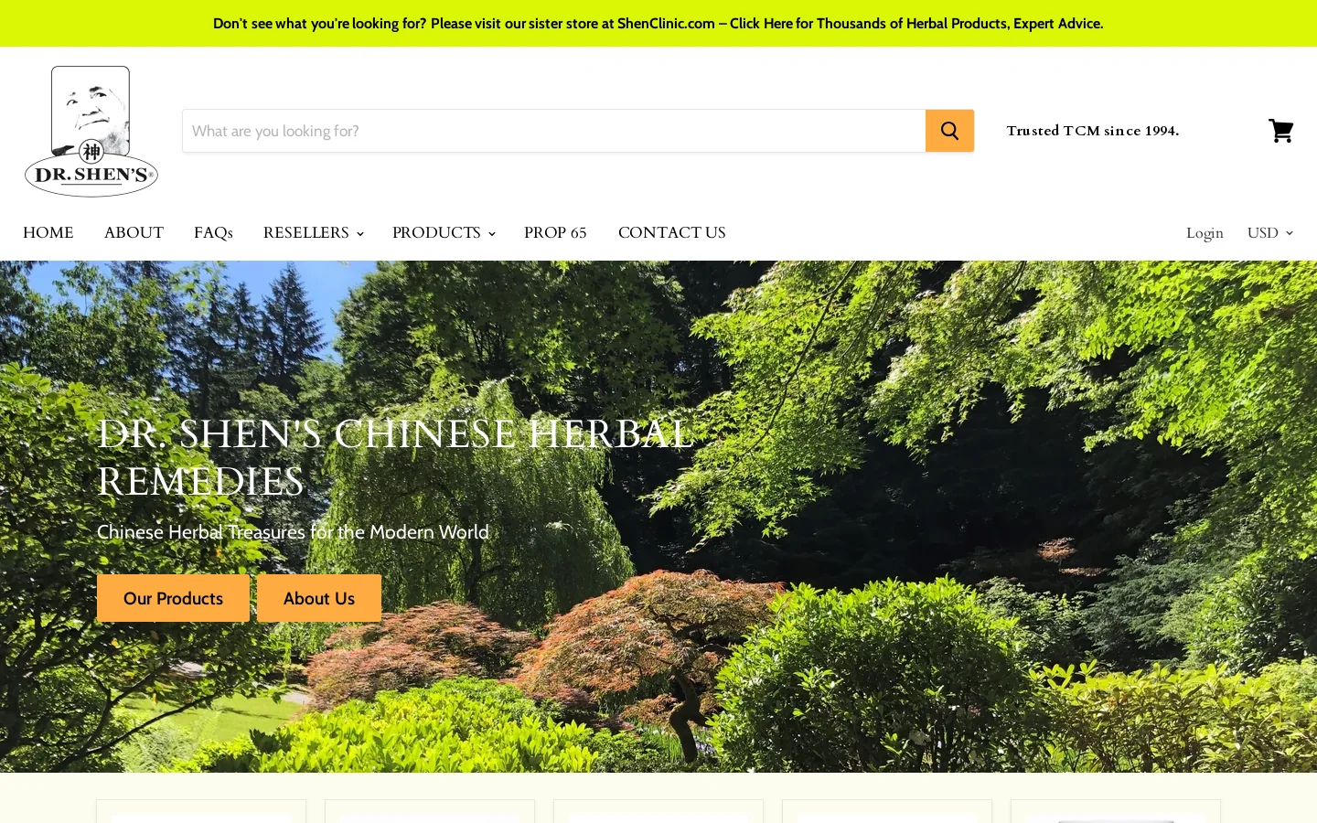 Dr. Shen's Chinese Herbal Remedies Homepage screenshot