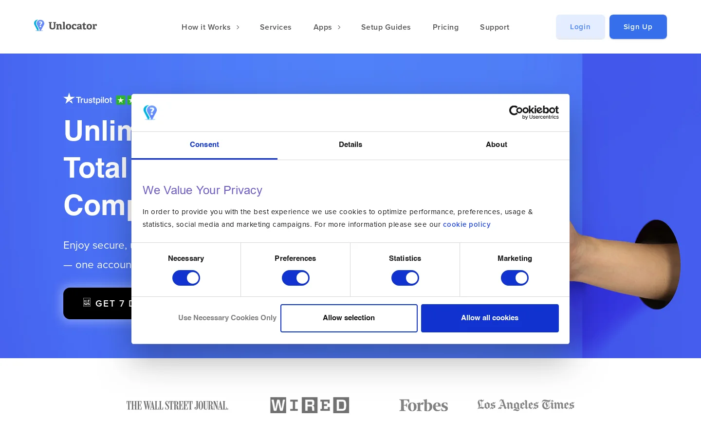 Unlocator VPN & Smart DNS Homepage screenshot