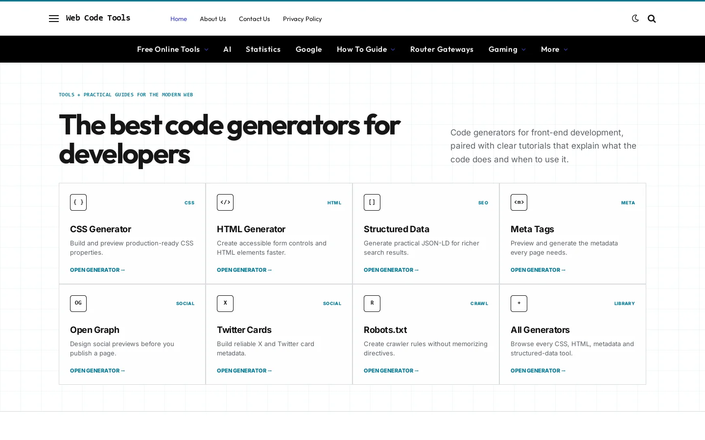 Web Code Tools Homepage screenshot