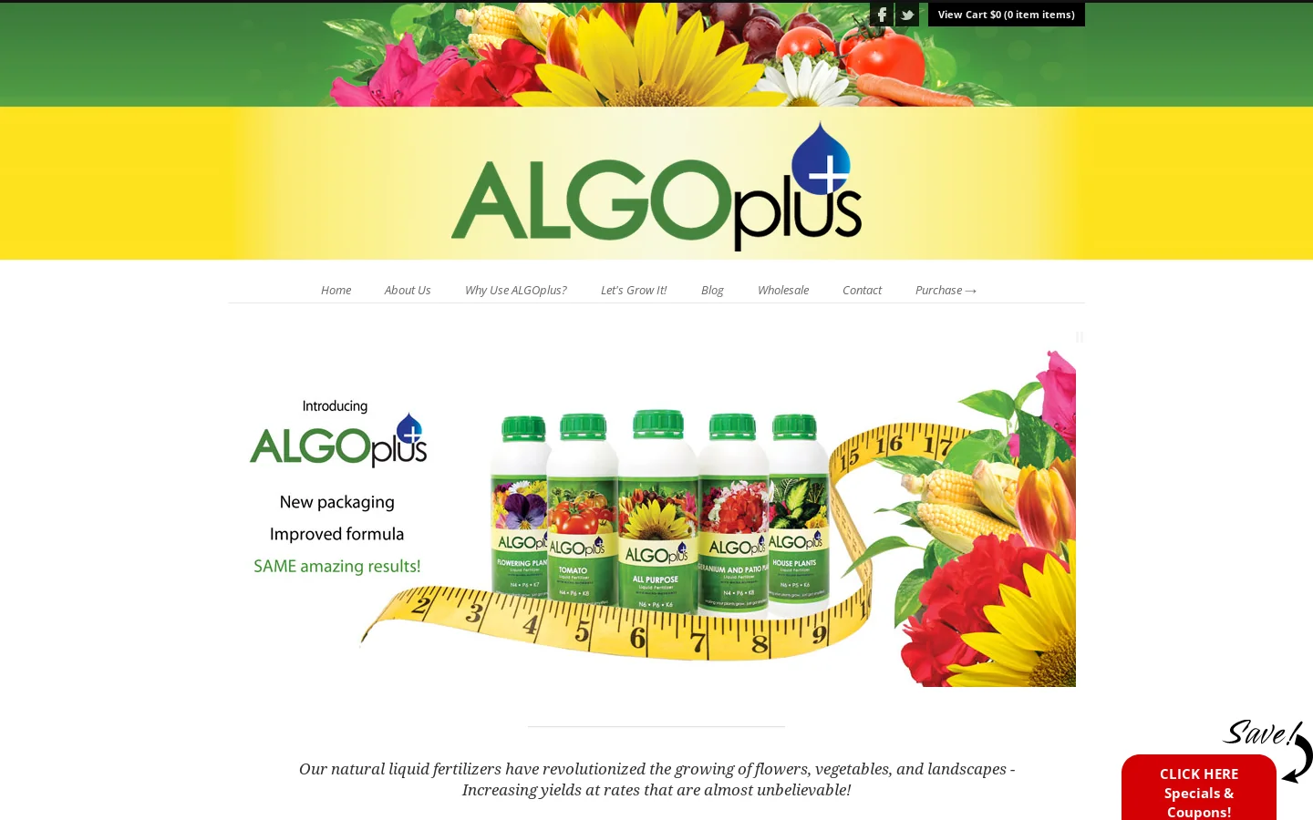 Welcome to Algoplus Natural Liquid Fertilizers! Homepage screenshot